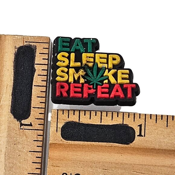 Eat Sleep Smoke Repeat - Plant Leaf Charm - Meant for Shoe Clogs - Picture 2 of 3